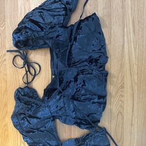 Free People Navy Velvet Blouse